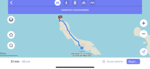 Maps.me: van Willemstad naar Westpunt op Curacao
